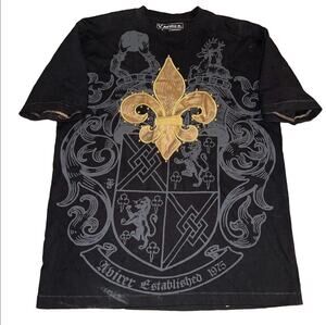 Avirex Heraldry T-Shirt Mens L Black Crew Neck Short Sleeve Embroidered